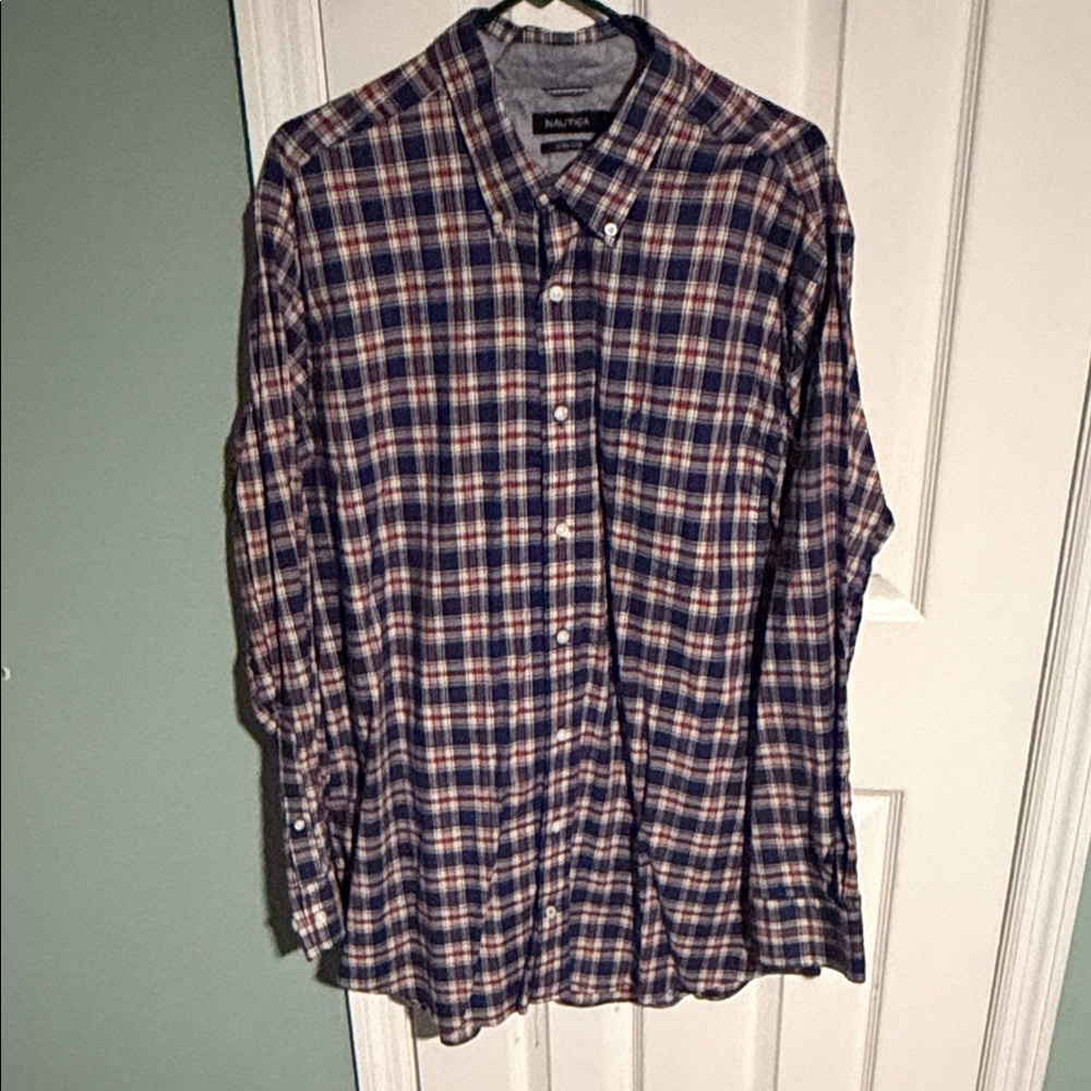 Nautica Men's Casual Plaid Shirt - Blue and Red